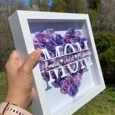 Personalized Mum Flower Shadow Box With Kids Name For Mother's Day