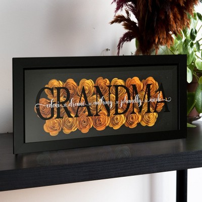 Personalized Flower Shadow Box With Kids Name For Grandma Mother's Day Gift Ideas