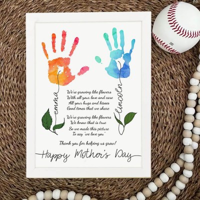 Personalized Mother's Day Flower DIY Handprint Art Craft Sign Gift From Kids For Mom Grandma