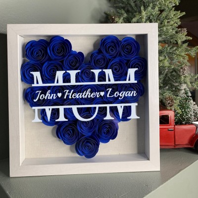 Custom Mum Flower Shadow Box With Kids Name For Mother's Day Gift Ideas