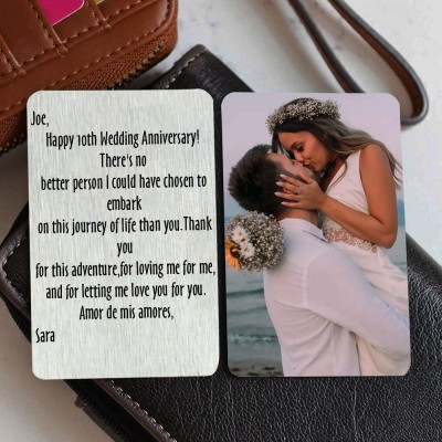 Personalized Metal Wallet Photo Card Love Note Anniversary Gift for Him Her