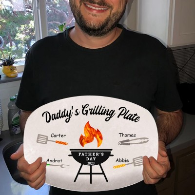 Personalized BBQ Dad Platter With Kids Name Daddy's Grilling Plate For Father's Day Gift Ideas
