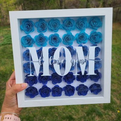 Personalised Mum Flower Shadow Box With Kids Name For Mother's Day