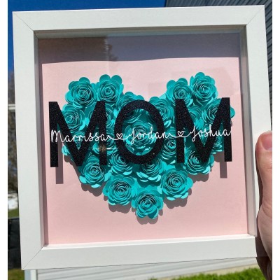 Personalised Mum Flower Shadow Box With Kids Name For Mother's Day