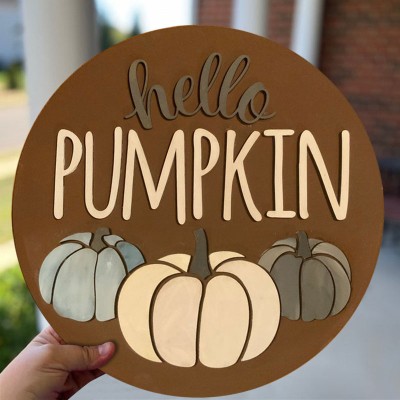 Hello Fall Pumpkin Door Hanger Farmhouse Entry Way Wall Home Decor