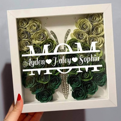 Personalized Mom Butterfly Shadow Box With Kids Name For Grandma Mother's Day Gift Ideas