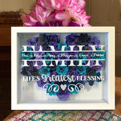 Personalized Family Flower Shadow Box With Name For Mother's Day Christmas Birthday