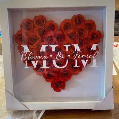 Custom Mum Flower Shadow Box With Kids Name For Mother's Day Gift Ideas