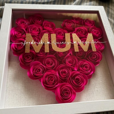 Custom Mum Flower Shadow Box With Kids Name For Mother's Day Gift Ideas