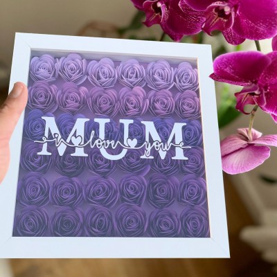 Custom Mum Flower Shadow Box With Kids Name For Mother's Day Gift Ideas