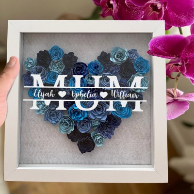 Custom Mum Flower Shadow Box With Kids Name For Mother's Day Gift Ideas
