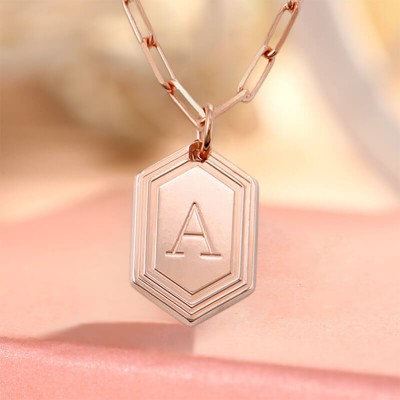 Personalised Engraved Initial Pendant Link Chain Necklace Layering Charms Gift For Her