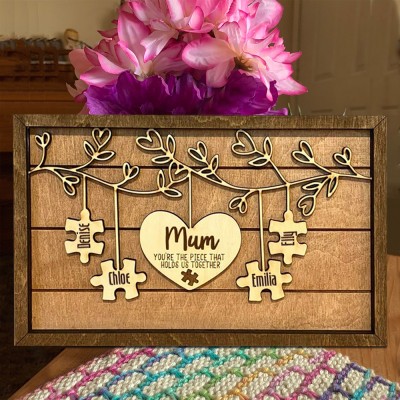 Custom Mum Puzzle Pieces Sign With Kids Name For Mom Grandma Home Wall Decor