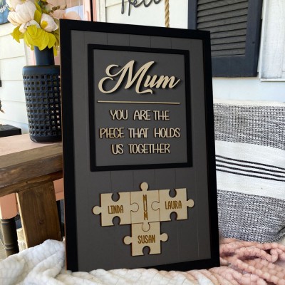 Mum Puzzle Sign Personalised Mother's Day Wood Sign Gift Ideas Piece That Holds Us Together