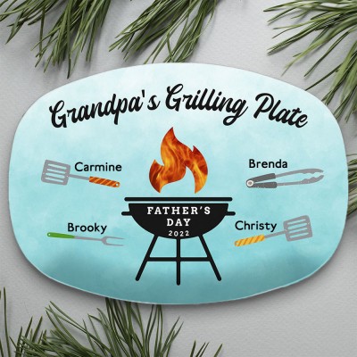 Personalized Barbecue Platter With Kids Name For Dad Grandpa's Grilling Plate Father's Day