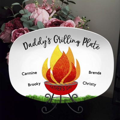 Personalized Barbecue Platter With Kids Name Daddy's Grilling Plate For Father's Day