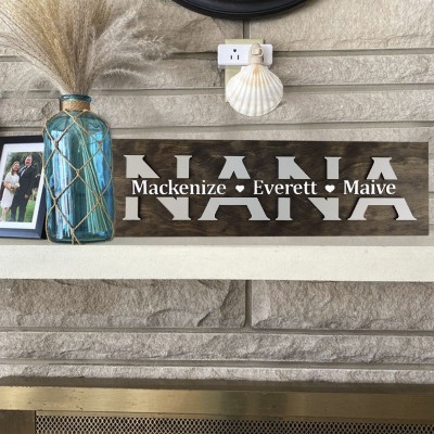 Personalized Mom Wood Sign Nana Plaque With Name Engraving For Birthday Mother's Day Christmas