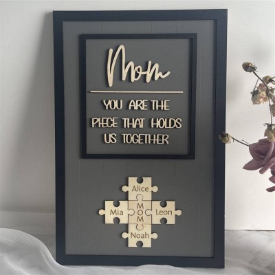 Personalized Mom Puzzle Sign With Kids Name Home Wall Decor For Mother's Day Gift Ideas