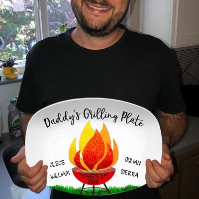 Personalized BBQ Platter With Kids Names For Father's Day Daddy's Grilling Plate