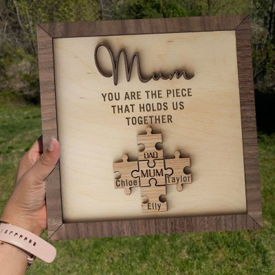 Custom Mum Puzzle Pieces Sign With Kids Name For Mom Grandma Home Wall Decor