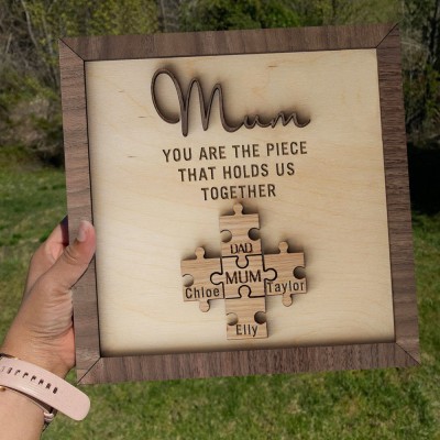 Custom Mum Puzzle Pieces Sign With Kids Name For Mom Grandma Home Wall Decor