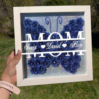 Personalized Mom Butterfly Shadow Box With Kids Name For Grandma Mother's Day Gift Ideas