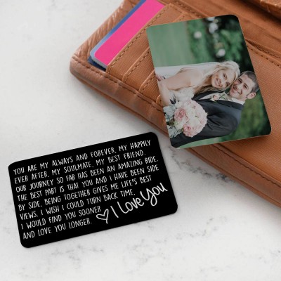 Personalized Metal Wallet Photo Card Love Note Anniversary Valentine's Day