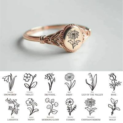 Family Birth Flower Month Ring Personalised Gift For Her