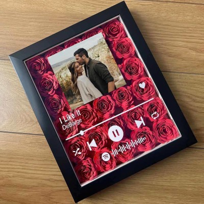 Personalized Spotify Flower Shadow Box With Couple Photo For Wedding Anniversary Valentine's Day