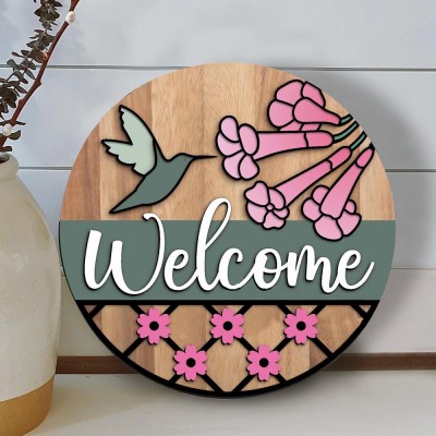 Wooden Welcome Front Door Hanger Farmhouse Decor Entry Way Wall Sign