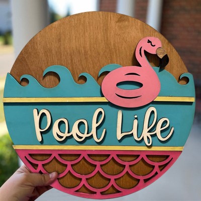 Pool Like Flamingo Door Hanger Farmhouse Entry Way Wall Home Decor