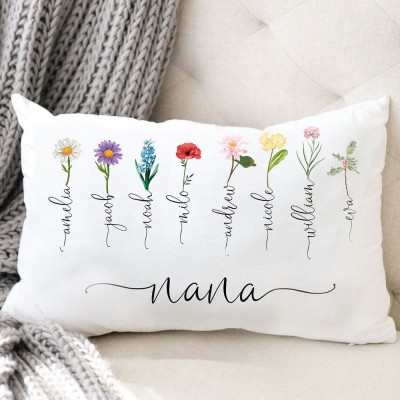 Personalized Grandma's Garden Pillow With Grandkids Names & Birth Month Flowers For Mother's Day