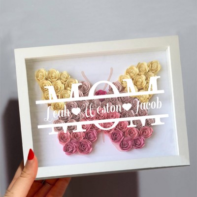Personalized Mom Butterfly Shadow Box With Kids Name For Grandma Mother's Day Gift Ideas