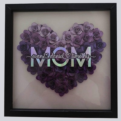 Personalized Mom Flower Shadow Box With Kids Name For Mother's Day