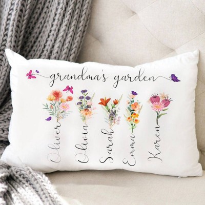 Personalized Grandma's Garden Pillow Birth Month Flower With Grandkids Name For Mother's Christmas Day