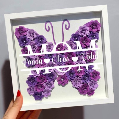 Personalized Mom Butterfly Shadow Box With Kids Name For Grandma Mother's Day Gift Ideas