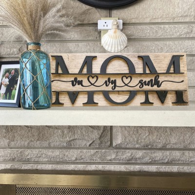 Personalized Mom Wood Sign Plaque With Name Engraving For Birthday Mother's Day Christmas