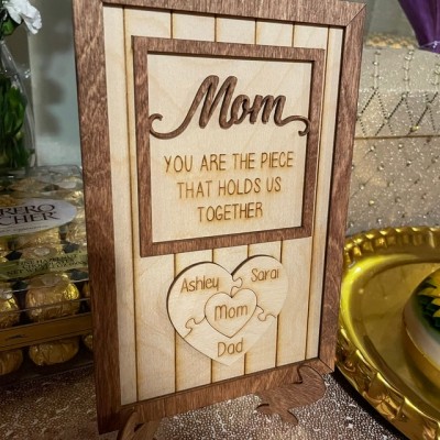 Mum Puzzle Sign Personalised Mother's Day Wood Sign Gift Ideas Piece That Holds Us Together