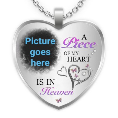 A Piece Of My Heart Is In Heaven Personalized Engraving Memorial Heart Photo Necklace