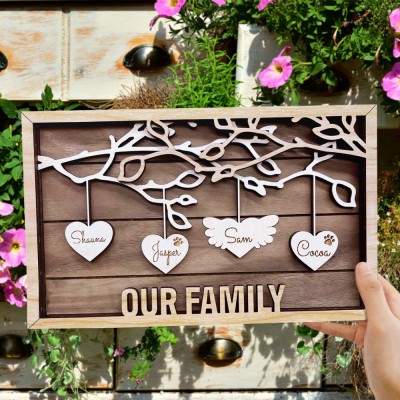 Custom Family Tree Wood Frame With Kids Name Wall Art Sign Mother's Day Christmas Gift Idea