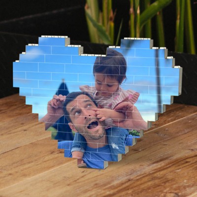 Personalized Heart Photo Block Puzzle Building Brick Family Keepsake Gifts Ideas For Father's Day