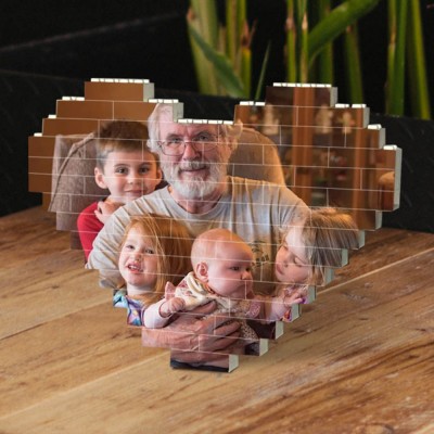 Personalized Heart Photo Block Puzzle Building Brick Family Keepsake Gifts Ideas For Father's Day Papa