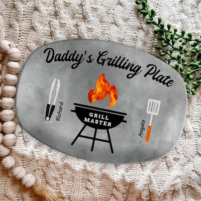 Personalized BBQ Dad Plate With Kids Name Daddy's Grilling Platter For Father's Day