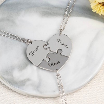 Silver Personalized Heart Shape 1-7 Pieces Name Necklace For Family