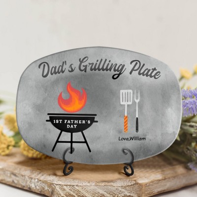 Personalized BBQ Dad Plate With Kids Name Daddy's Grilling Platter For Father's Day