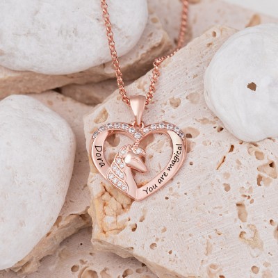 Personalized Unicorn Name Heart Necklace for Little Girl