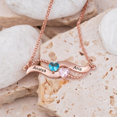 Personalised 2 Names Birthstone Necklaces For Soulmate Girlfriend Valentine's Day Anniversary Gifts