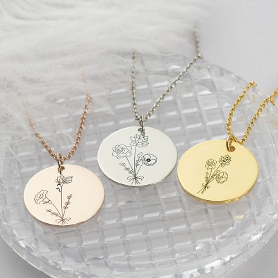 Custom Birth Flower Bouquet Necklaces For Her