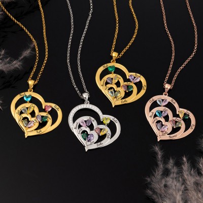 Custom Heart Necklace With 1-10 Name and Birthstones For Grandma Mum Christmas Gift Ideas