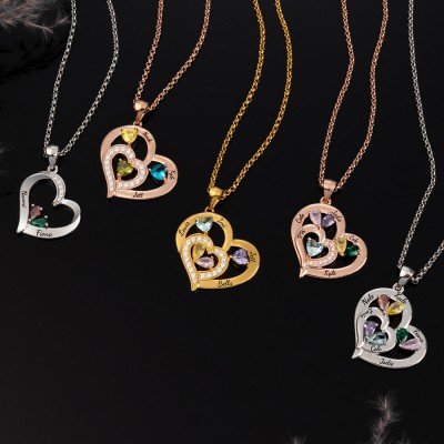 Custom Heart Necklace With 1-10 Name and Birthstones For Mum Grandma Christmas Gift Ideas